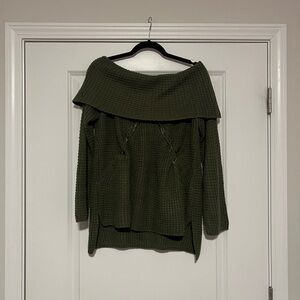 Olive Green Off-Shoulder Sweater